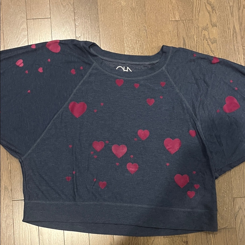 Chaser Navy and Pink Heart Sweater